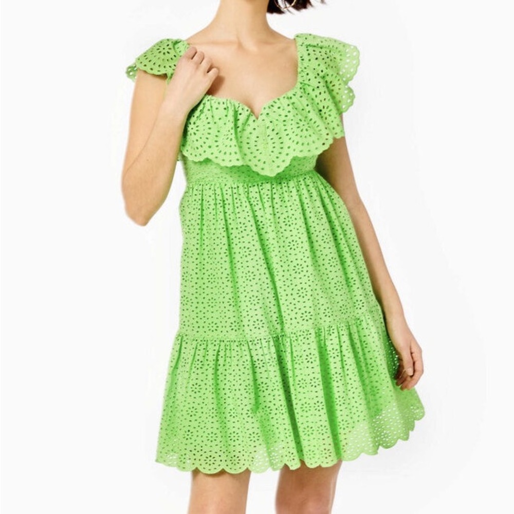 NWT Lilly Pulitzer Asteria Eyelet Babydoll Dress Cabana Green Size 0 - Picture 11 of 11